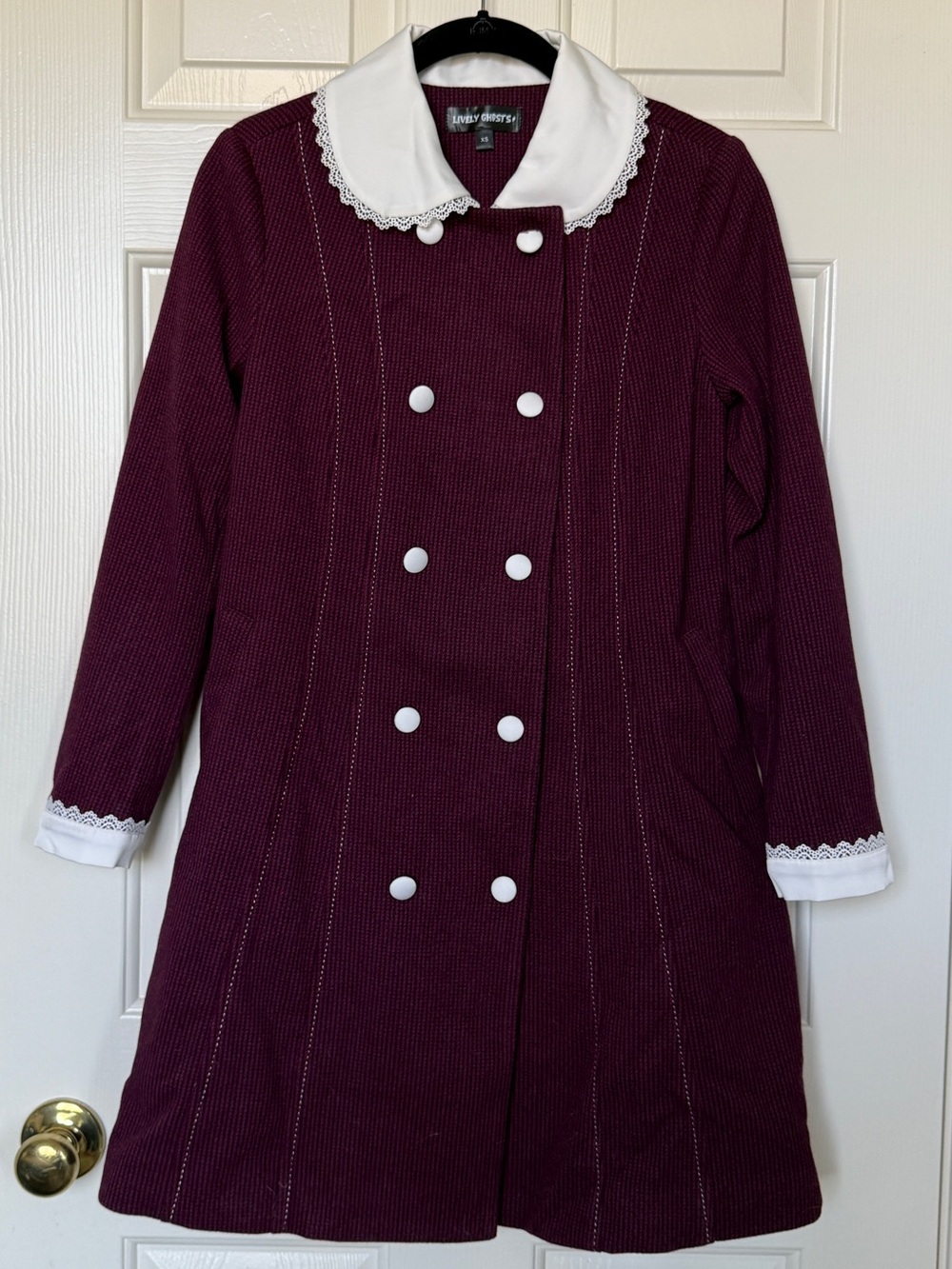 Lively Ghosts Sabrina Burgundy Coat in XS.